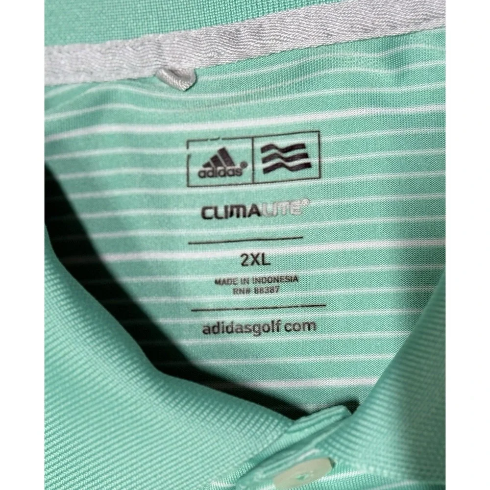 Adidas Golf Climalite Polo Shirt Mens Size 2XL Green Striped Performance Wicking